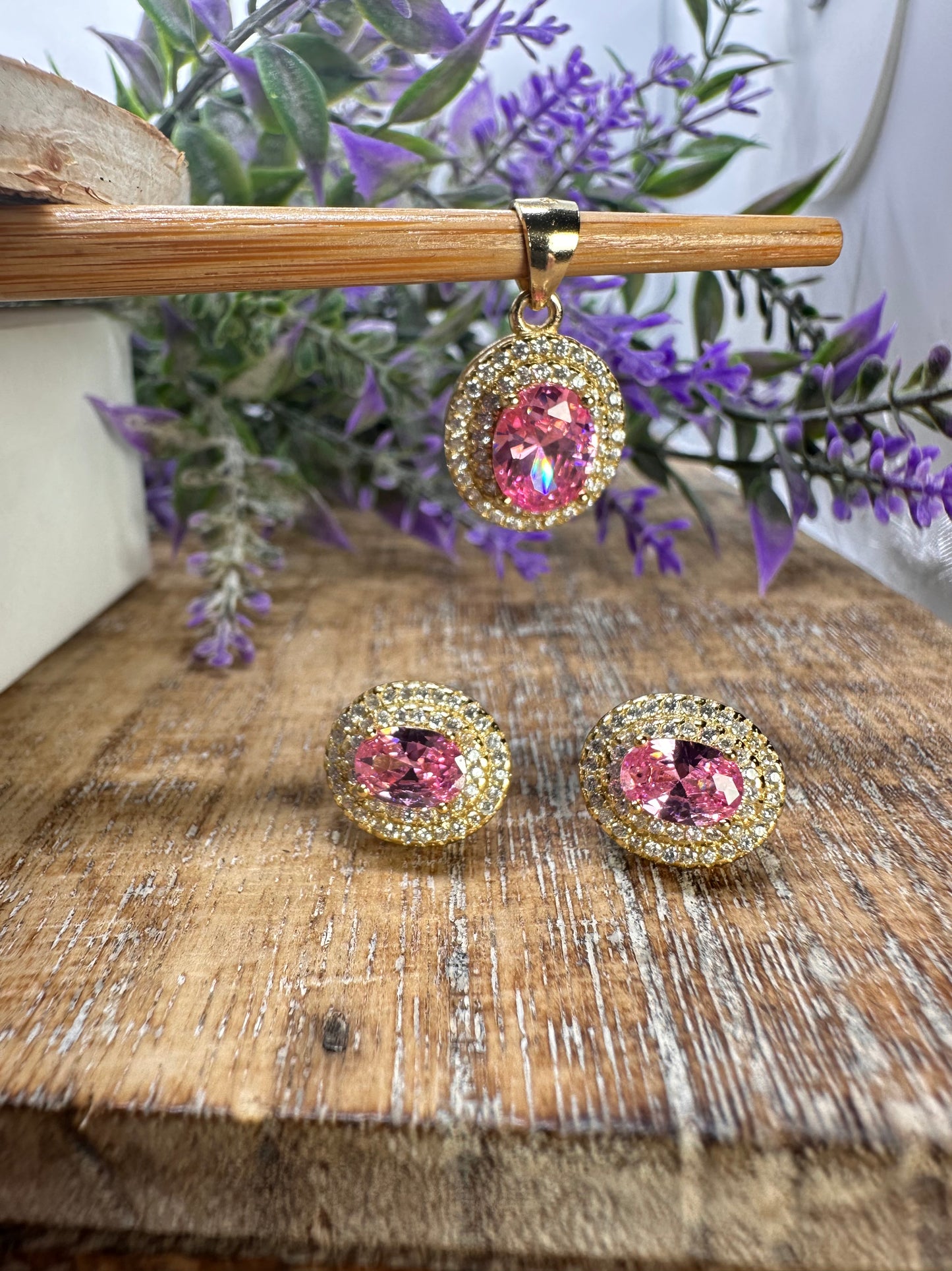 Pink Earring and Pendant Set