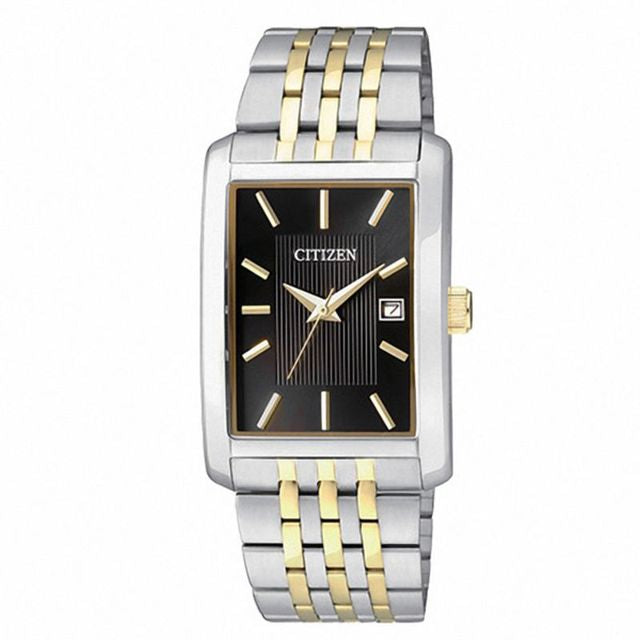Men's Citizen Quartz Watch with Rectangular Black Dial