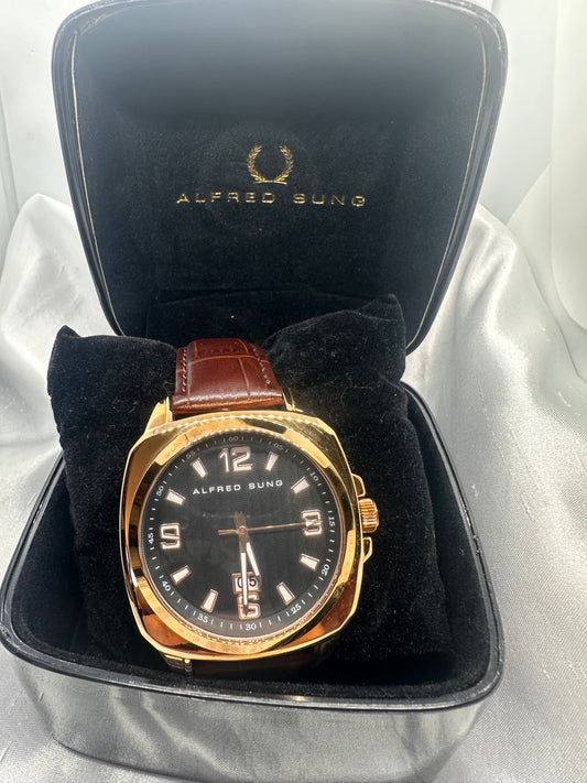 Rose Gold/ Brown Leather