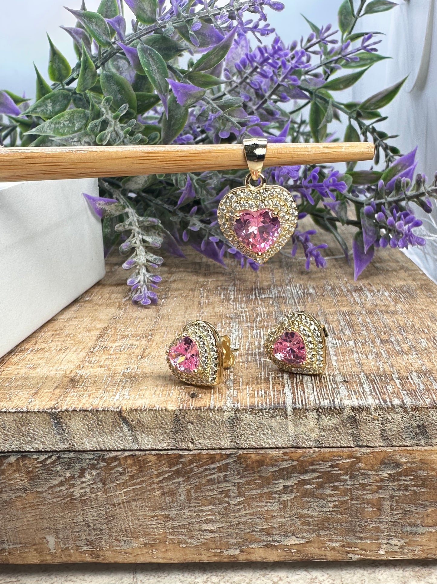 Heart Pink Earrings and Pendant