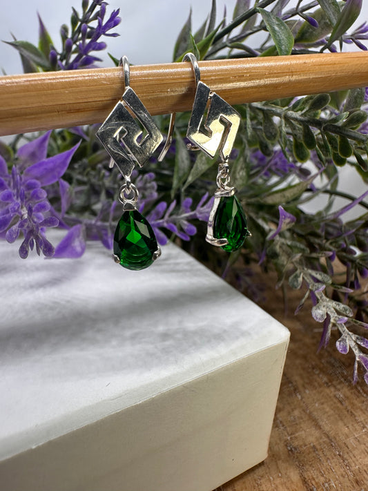 Green Silver Earrings