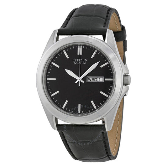 Black Dial Black Leather Men's Watch